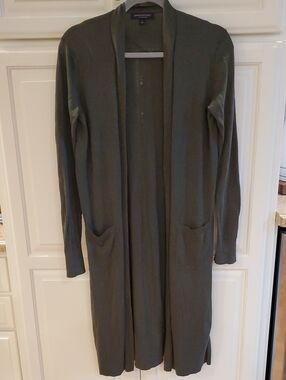 Banana Republic Olive Open-Front Lightweight Long Cardigan